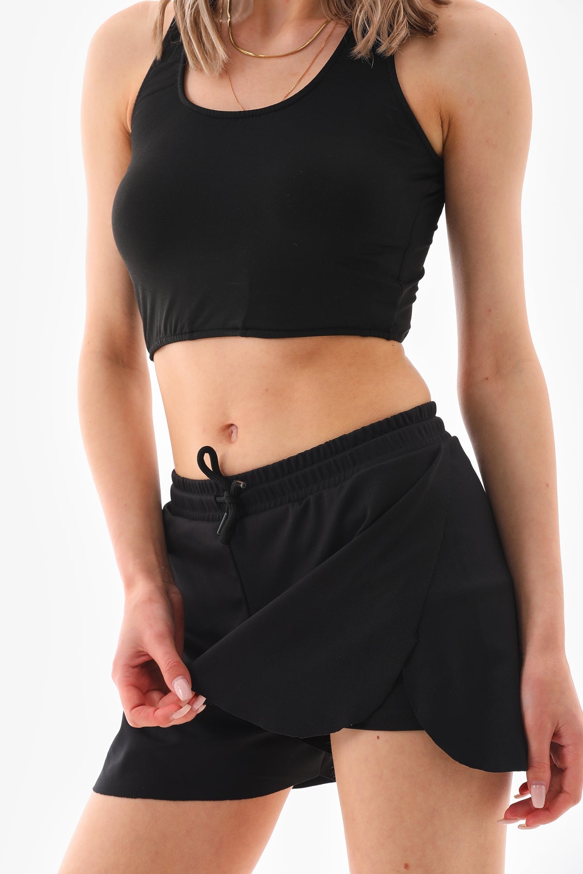 Black Double Layer Leggings Sports Shorts - MALLTURK