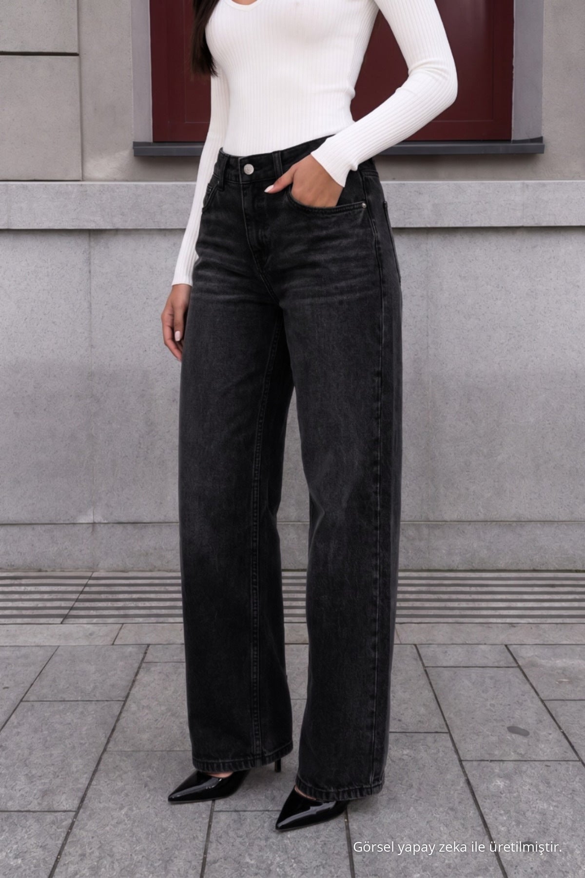 BLACK EFFECT Faded Effect Vintage High Waist Wide Leg Jeans with Lycra - MALLTURK
