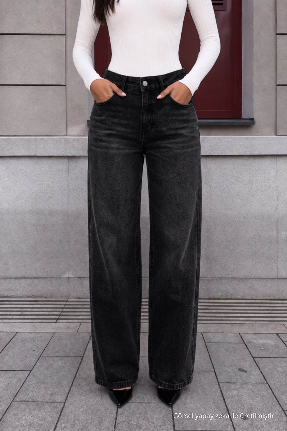 BLACK EFFECT Faded Effect Vintage High Waist Wide Leg Jeans with Lycra - MALLTURK