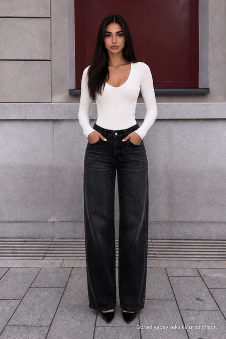 BLACK EFFECT Faded Effect Vintage High Waist Wide Leg Jeans with Lycra - MALLTURK