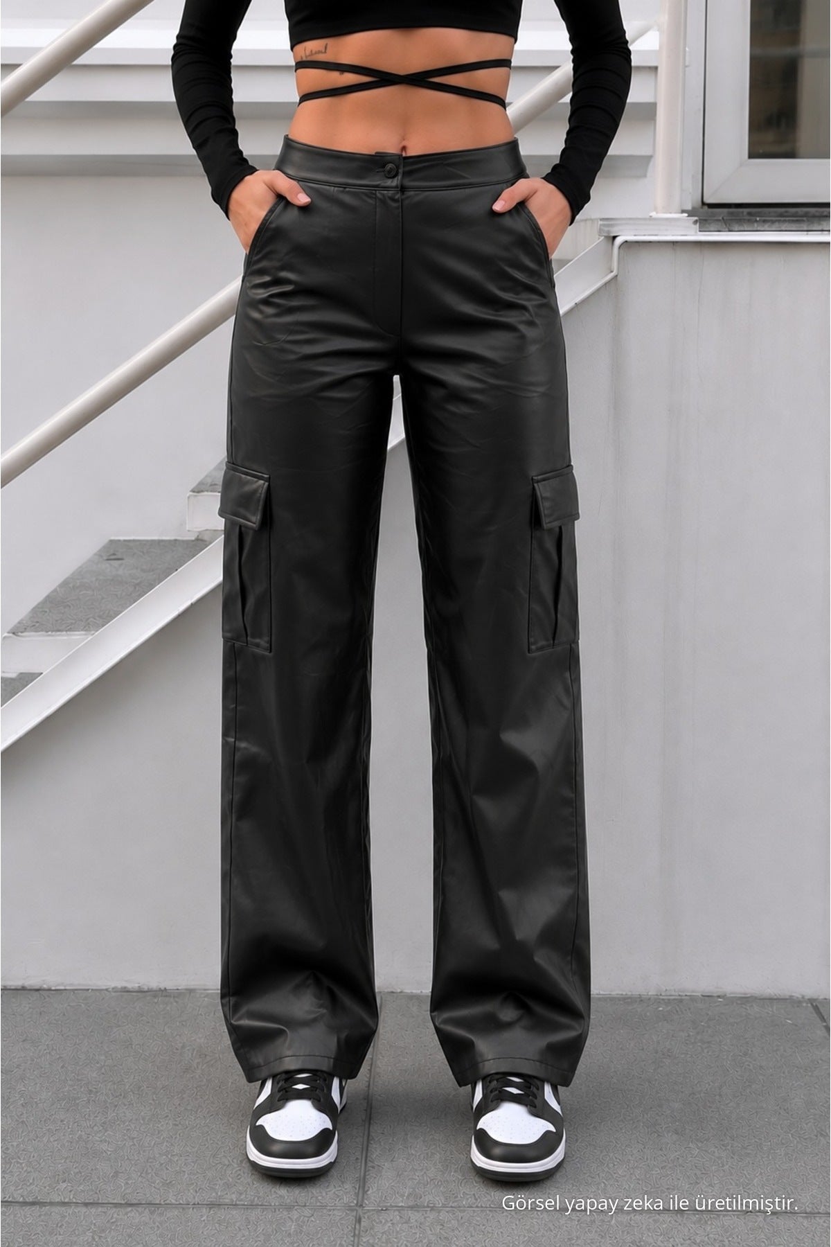 Black Leather High-Waisted Lined Wide-Leg Palazzo Pants - MALLTURK