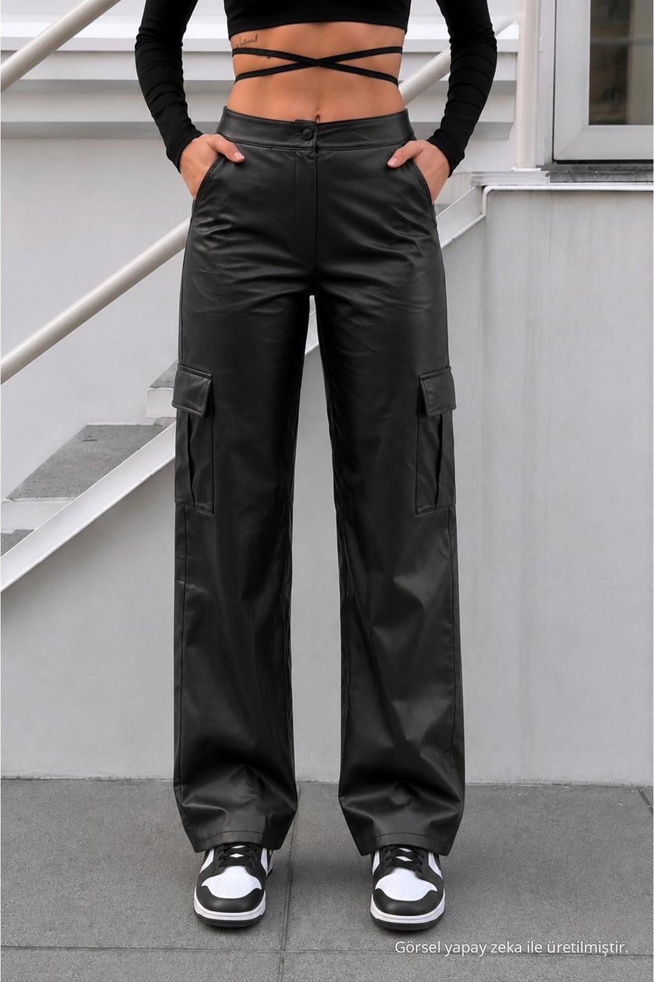 Black Leather High-Waisted Lined Wide-Leg Palazzo Pants - MALLTURK