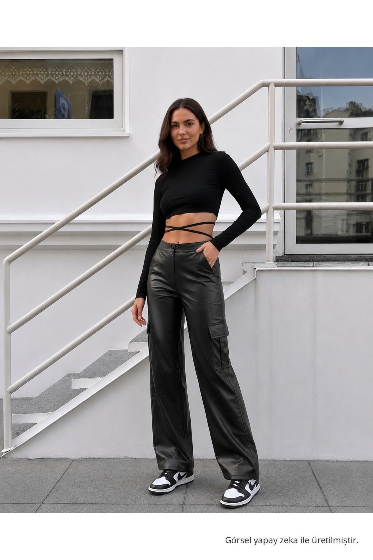 Black Leather High-Waisted Lined Wide-Leg Palazzo Pants - MALLTURK
