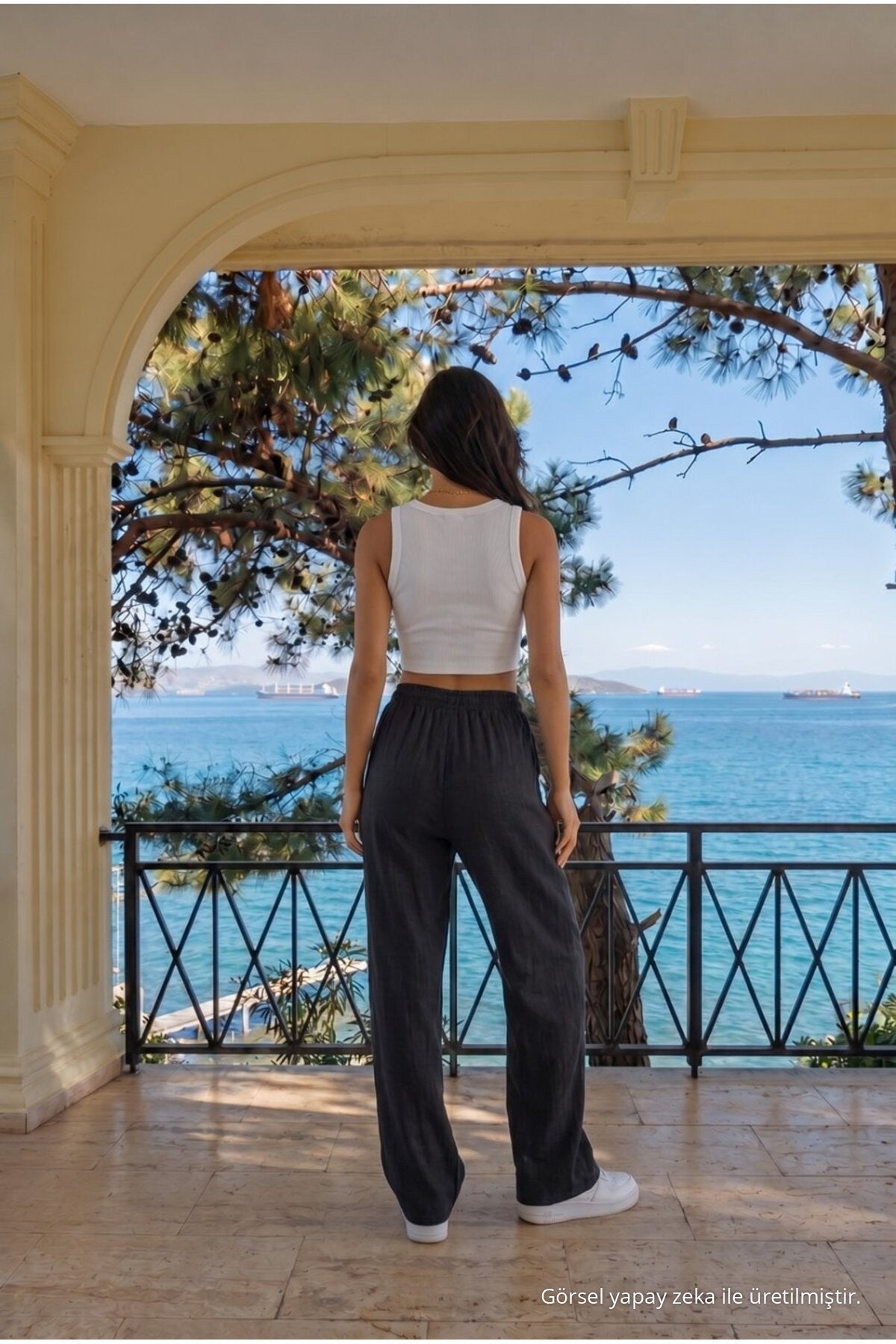 Black Linen Blend Loose Fit Elastic Waist Trousers - MALLTURK