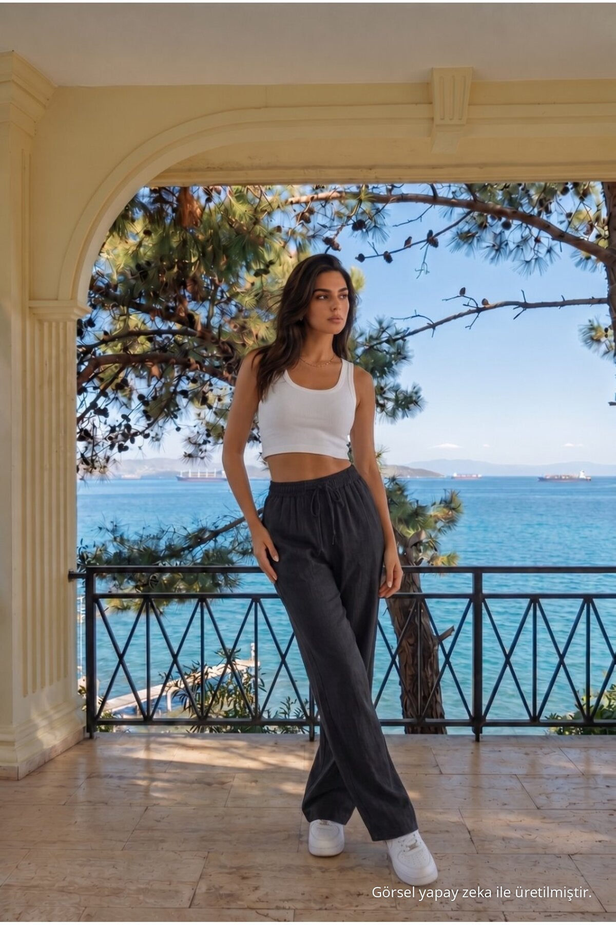 Black Linen Blend Loose Fit Elastic Waist Trousers - MALLTURK