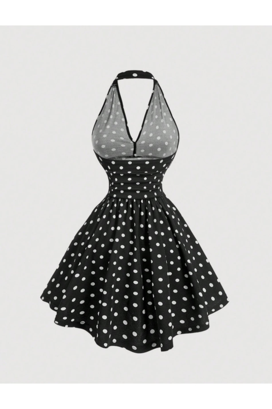 Black Polka Dot Halter Neck Midi Dress - MALLTURK