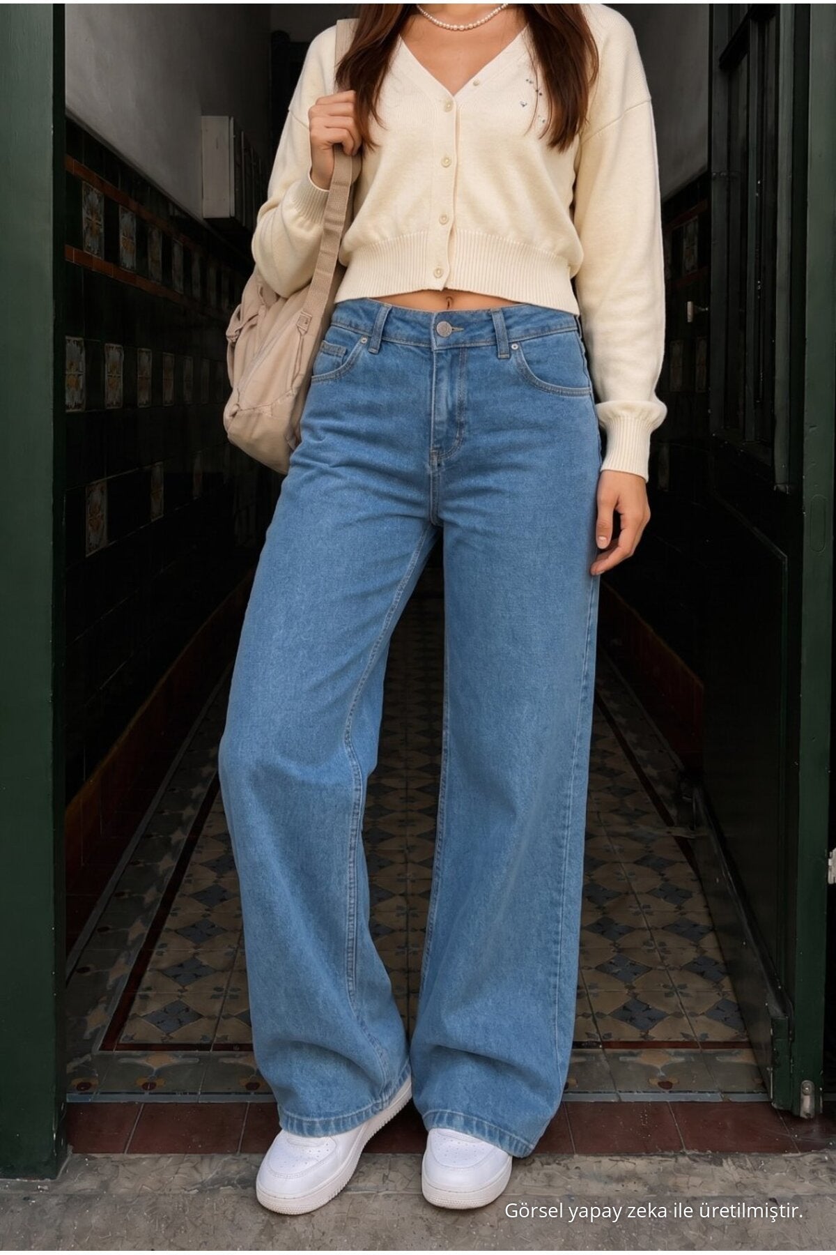 BLUE High Waist Wide Leg Lycra Palazzo School Pants - MALLTURK
