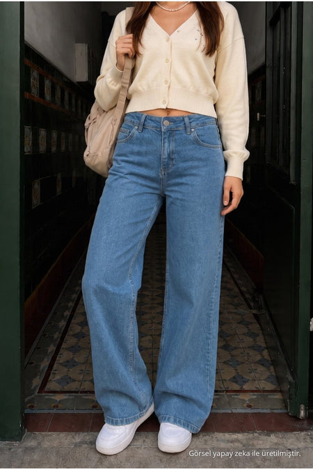 BLUE High Waist Wide Leg Lycra Palazzo School Pants - MALLTURK