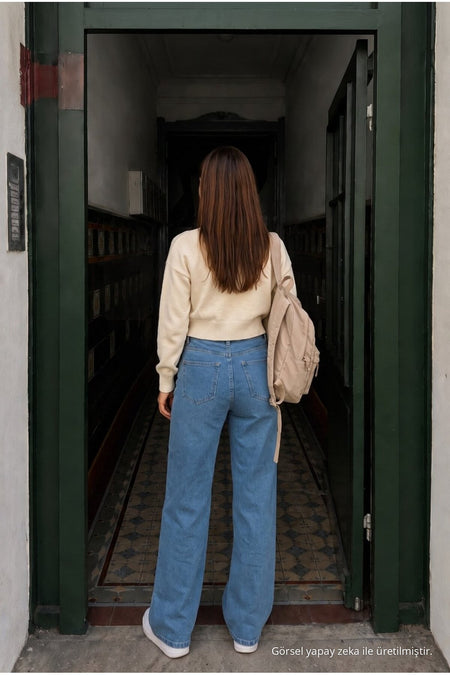BLUE High Waist Wide Leg Lycra Palazzo School Pants - MALLTURK