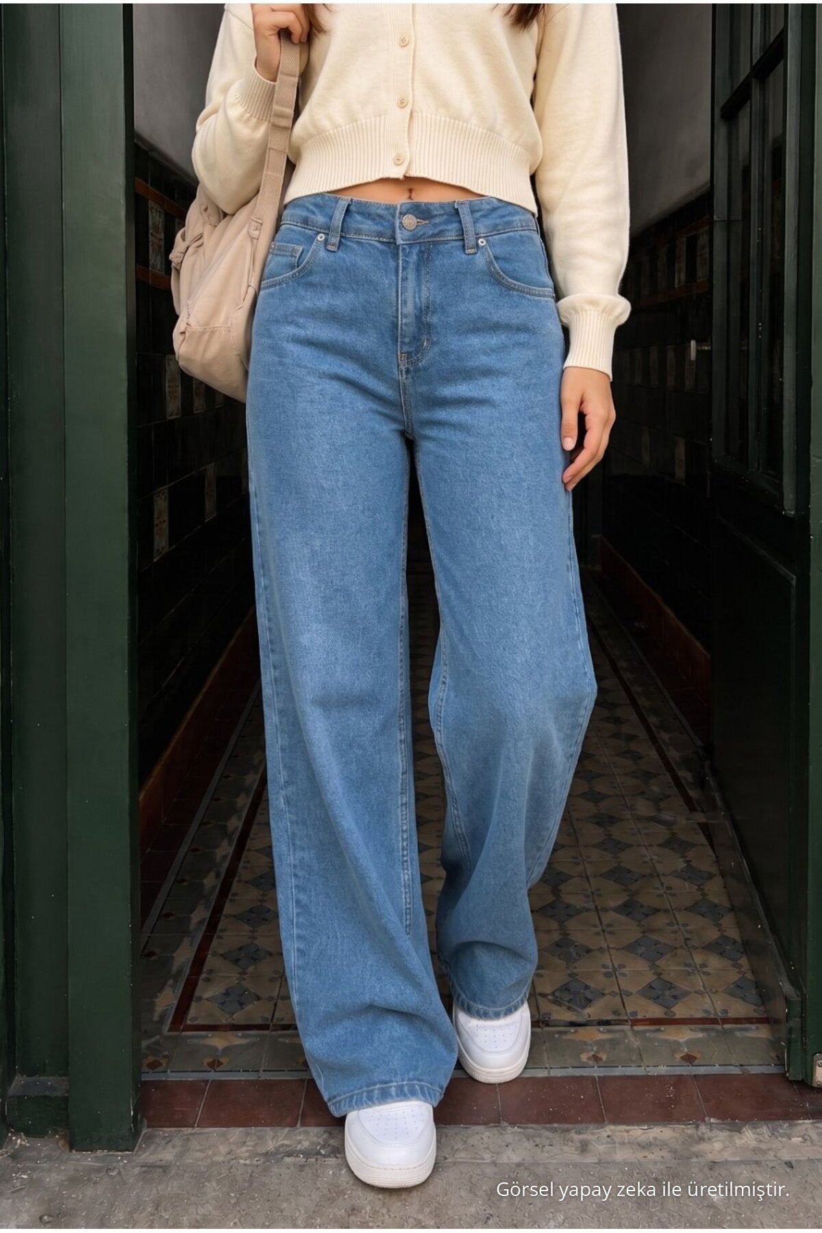BLUE High Waist Wide Leg Lycra Palazzo School Pants - MALLTURK