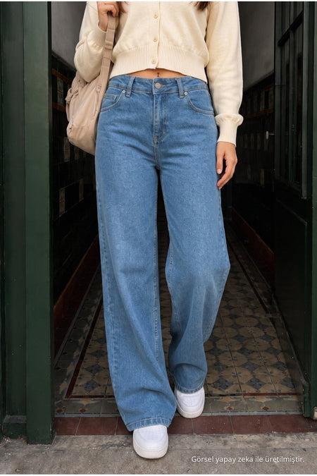 BLUE High Waist Wide Leg Lycra Palazzo School Pants - MALLTURK