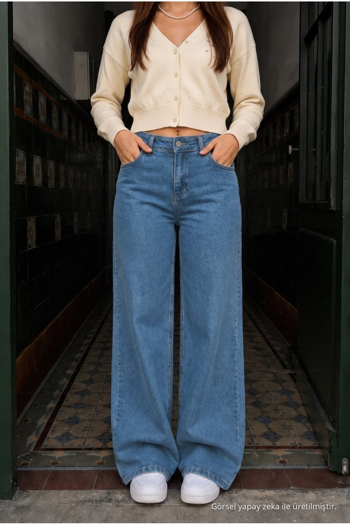 BLUE High Waist Wide Leg Lycra Palazzo School Pants - MALLTURK