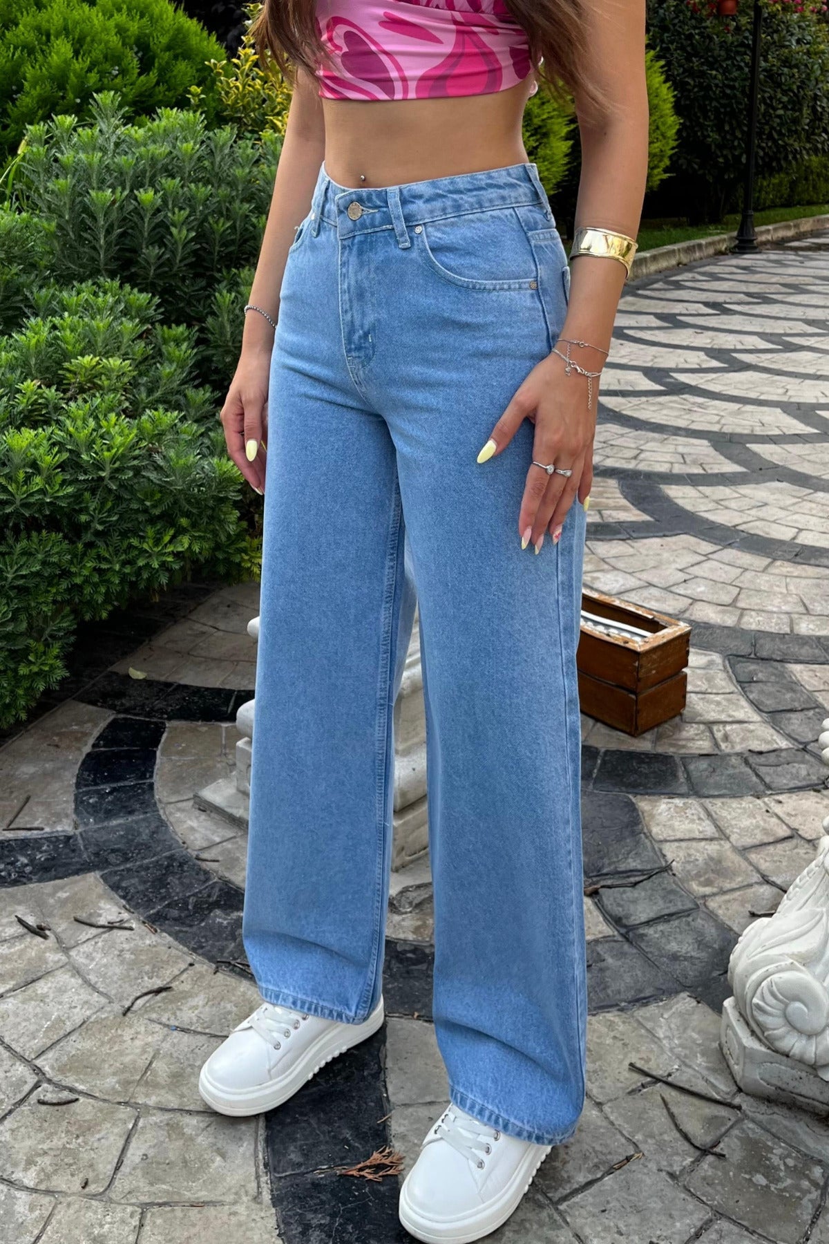 Blue High-Waisted Wide-Leg Jeans - MALLTURK