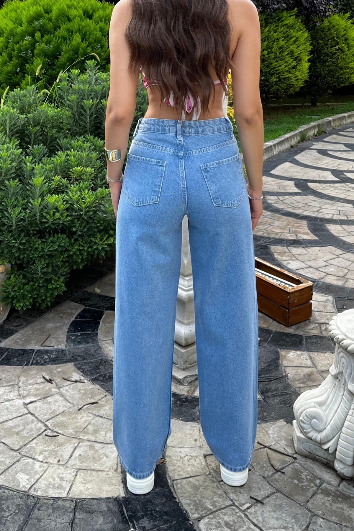 Blue High-Waisted Wide-Leg Jeans - MALLTURK