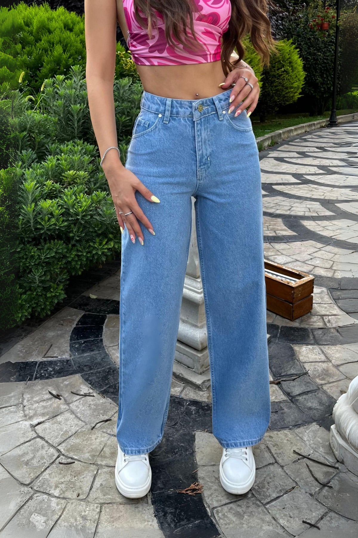 Blue High-Waisted Wide-Leg Jeans - MALLTURK