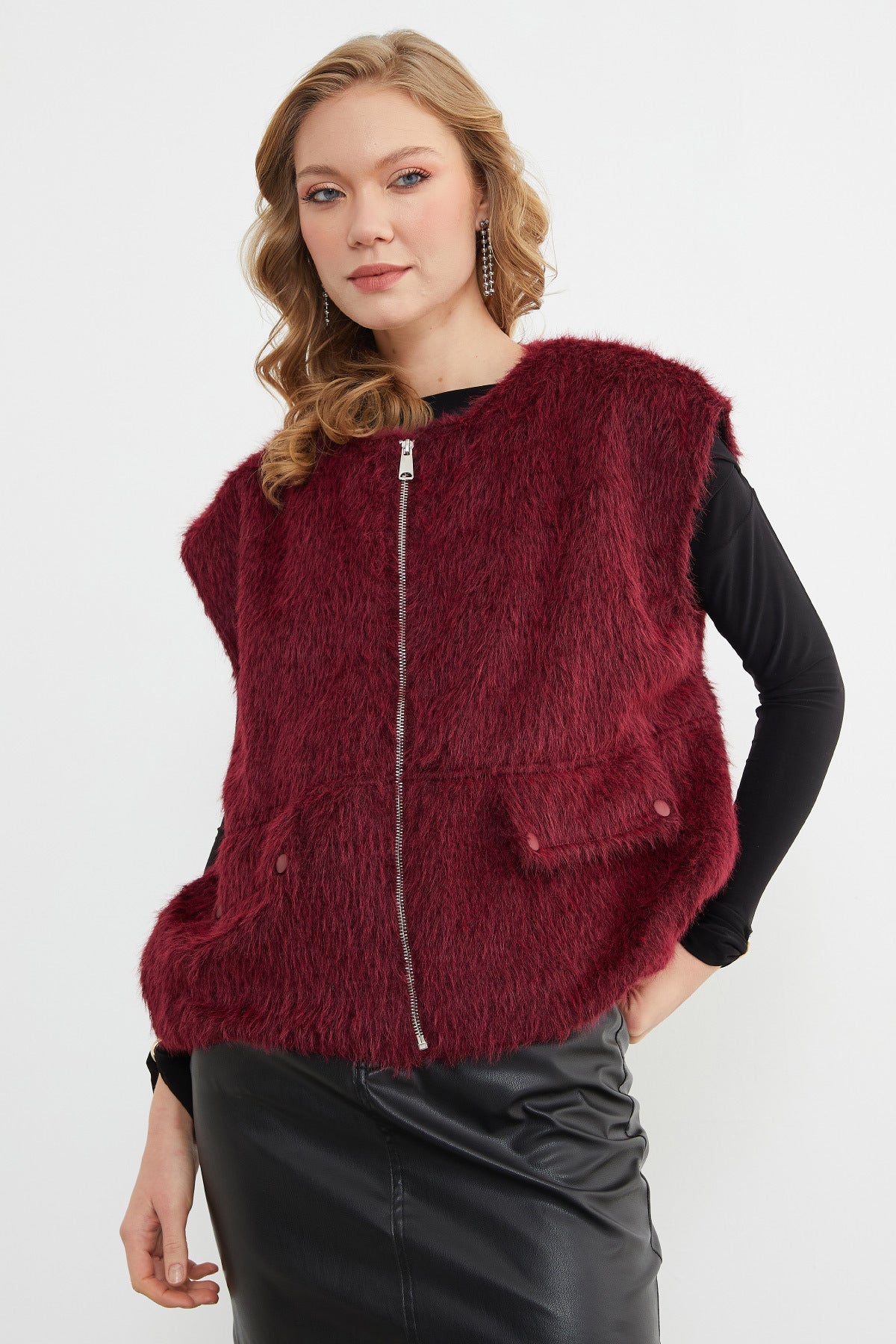 Bomber Plush Vest with Pocket Detail - MALLTURK