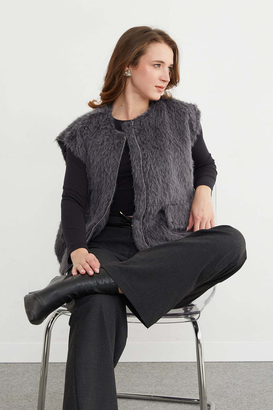 Bomber Plush Vest with Pocket Detail - MALLTURK