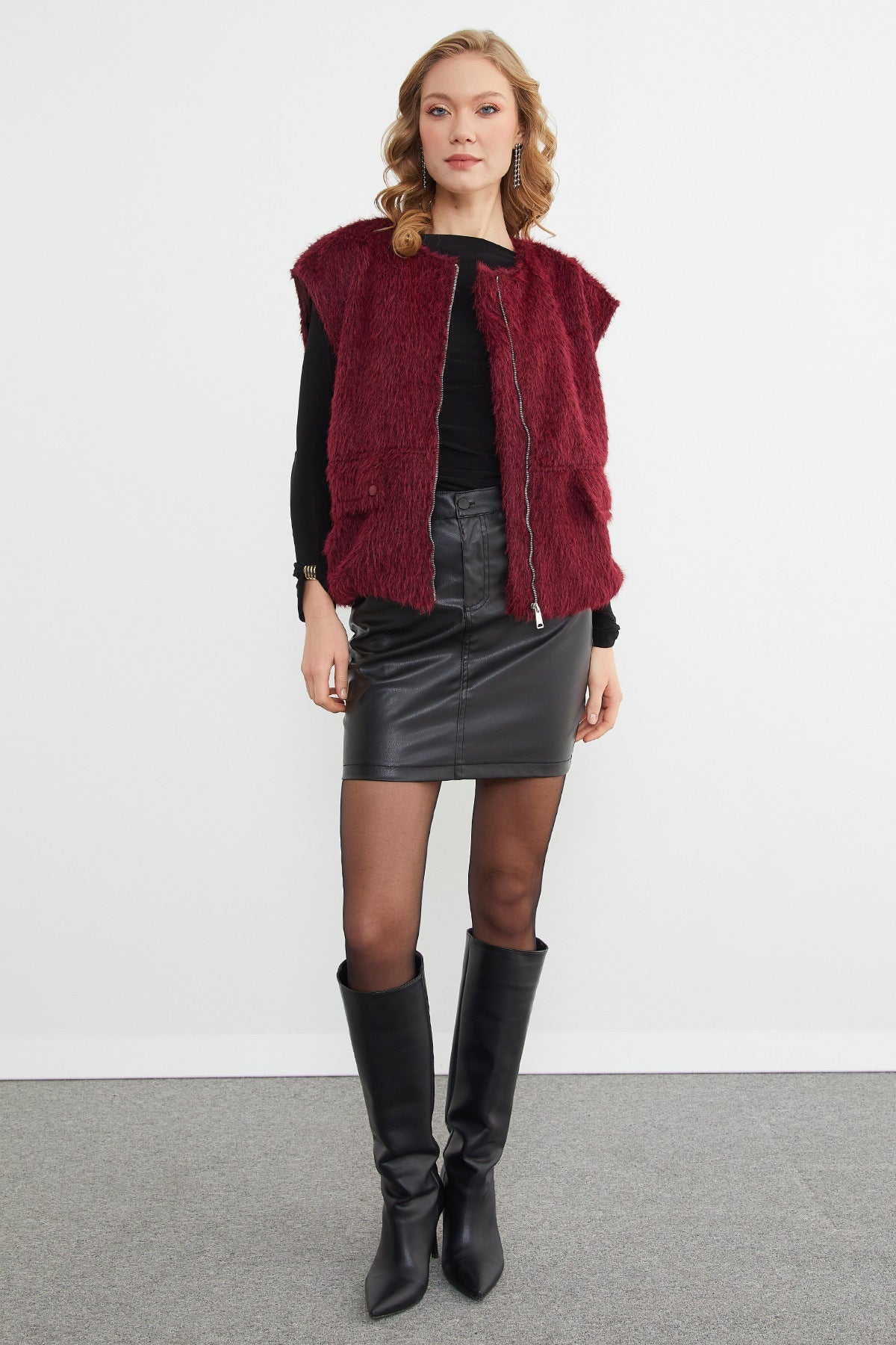 Bomber Plush Vest with Pocket Detail - MALLTURK