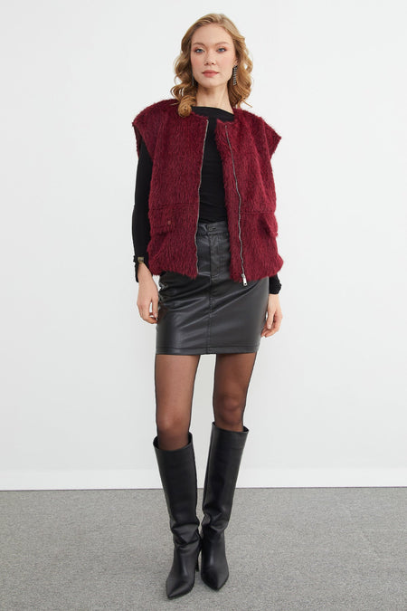 Bomber Plush Vest with Pocket Detail - MALLTURK