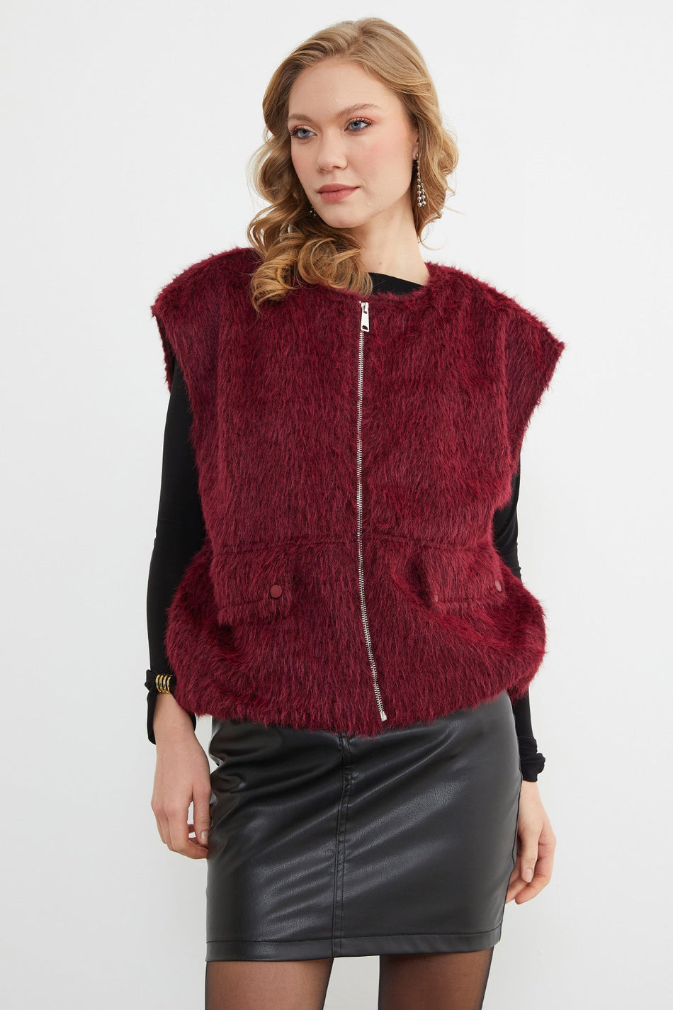 Bomber Plush Vest with Pocket Detail - MALLTURK