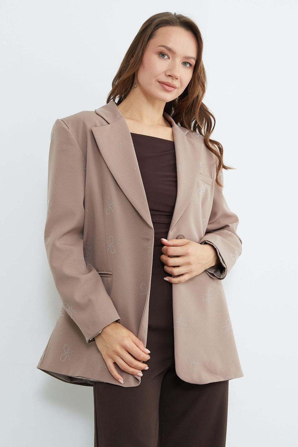 Bow-Tie and Stone-Decorated Single-Button Jacket - MALLTURK
