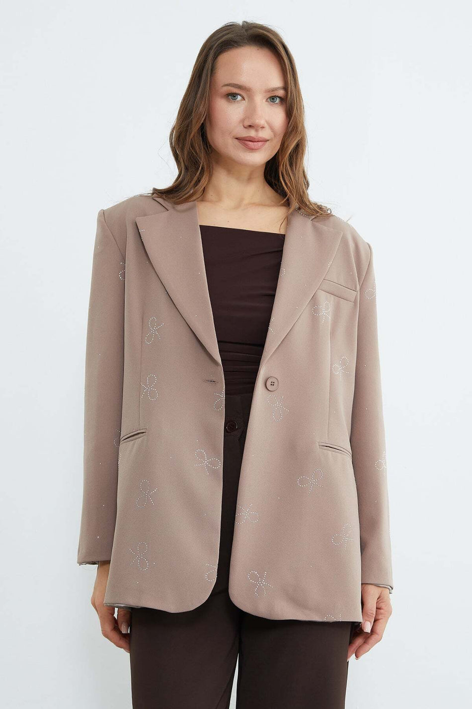 Bow-Tie and Stone-Decorated Single-Button Jacket - MALLTURK