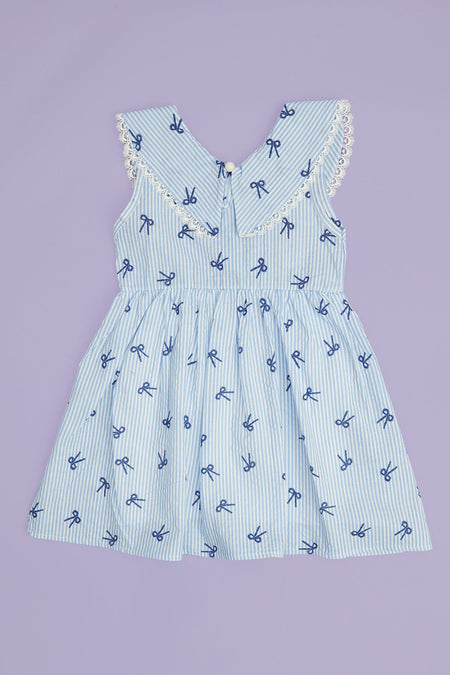 Bow-Tie Striped Lace Baby Collar Girl's Dress - MALLTURK