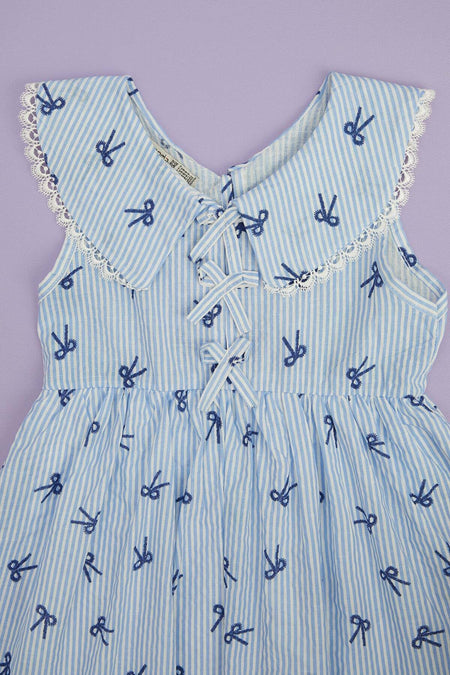 Bow-Tie Striped Lace Baby Collar Girl's Dress - MALLTURK