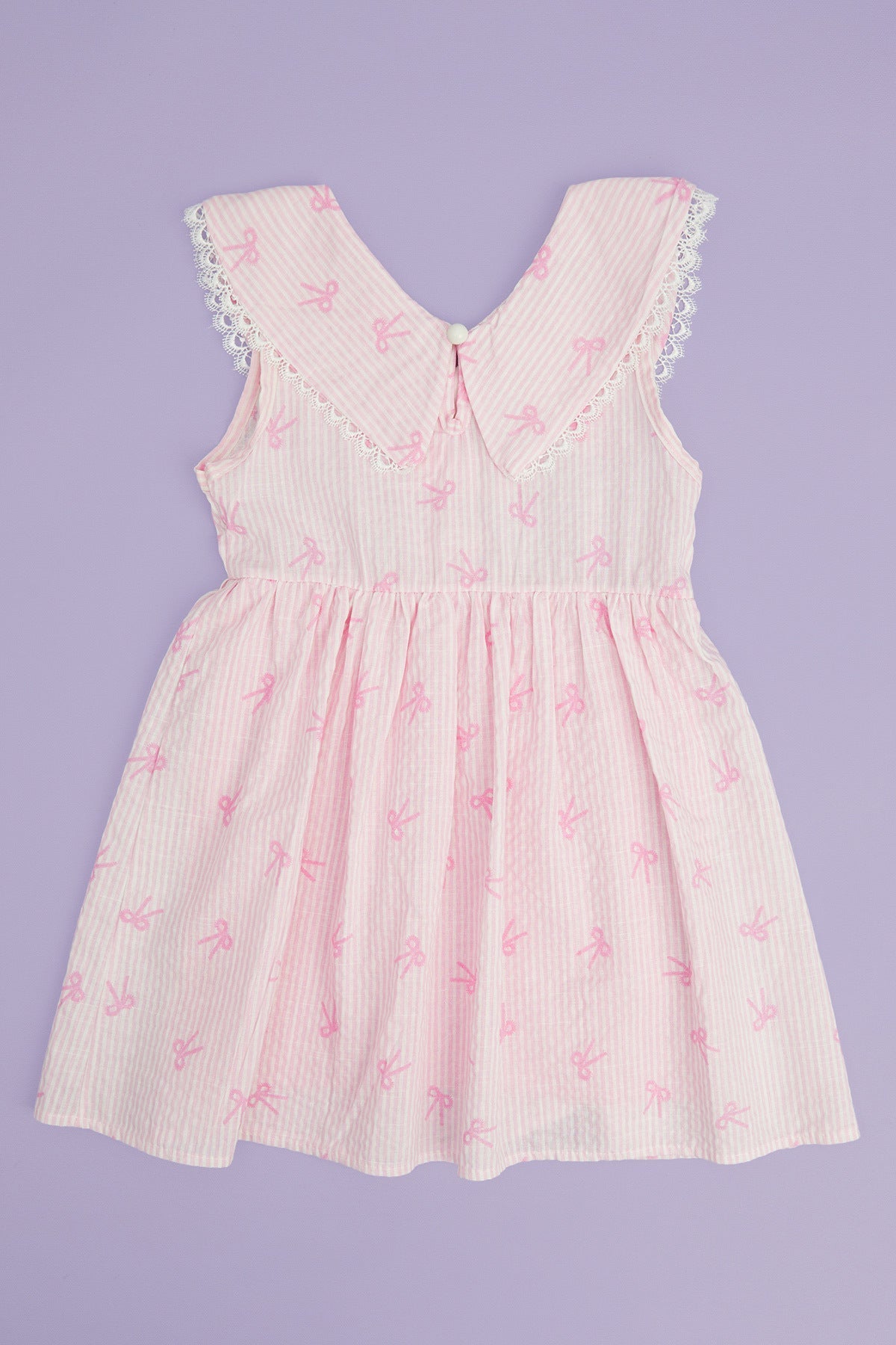 Bow-Tie Striped Lace Baby Collar Girl's Dress - MALLTURK
