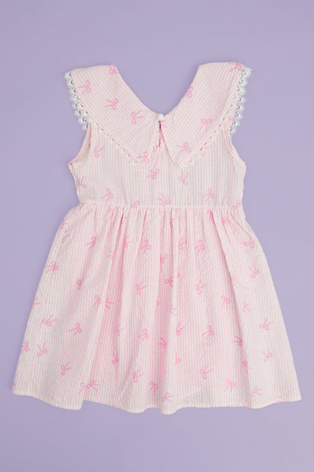 Bow-Tie Striped Lace Baby Collar Girl's Dress - MALLTURK