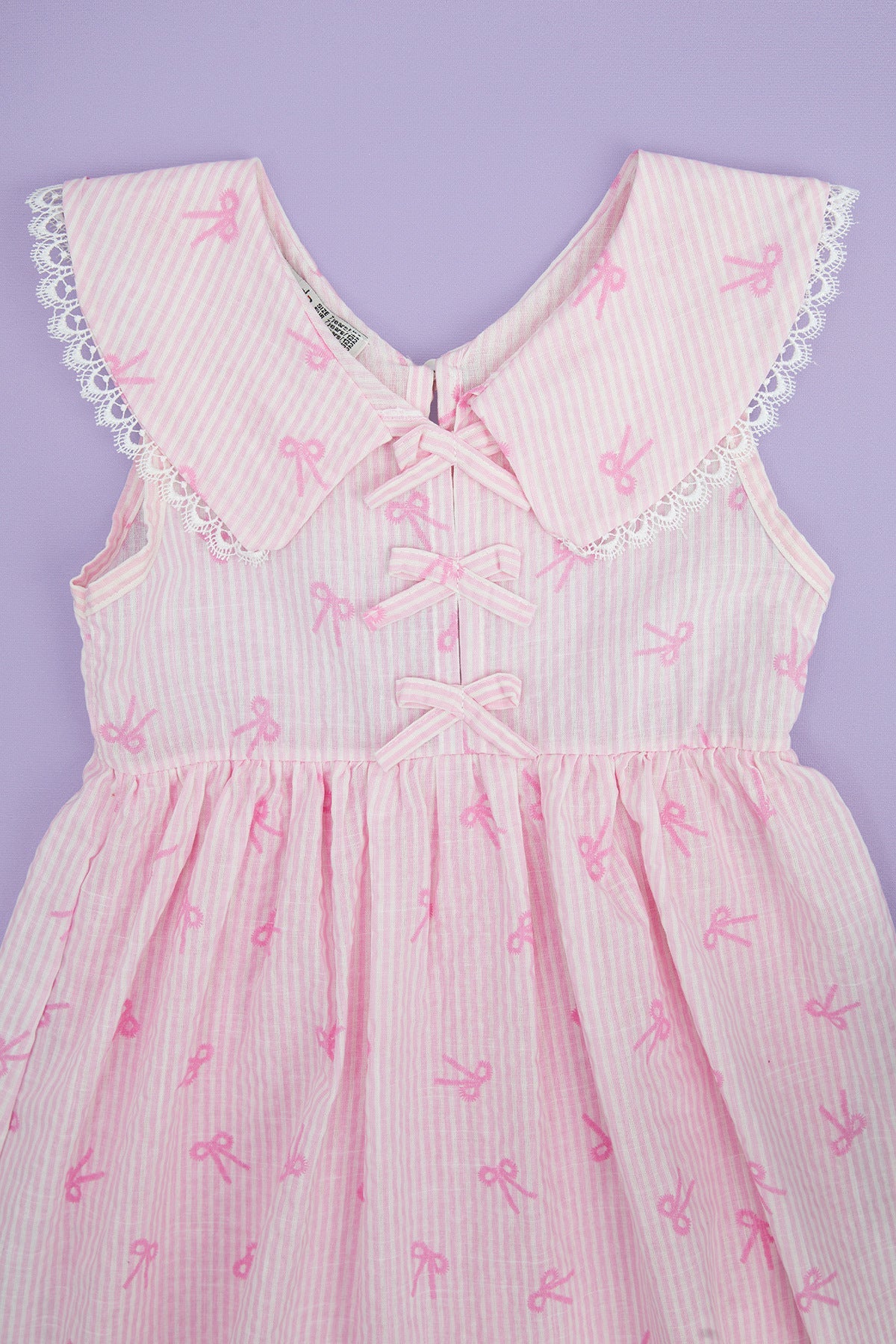 Bow-Tie Striped Lace Baby Collar Girl's Dress - MALLTURK