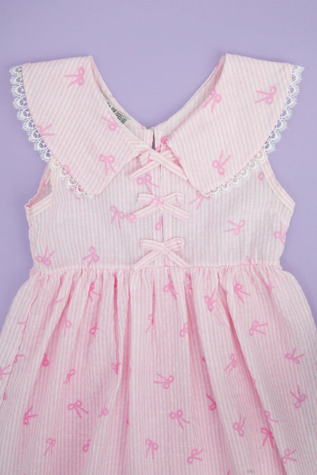 Bow-Tie Striped Lace Baby Collar Girl's Dress - MALLTURK