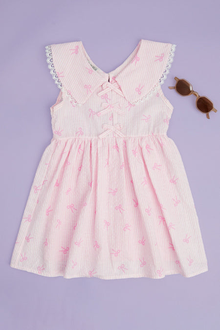 Bow-Tie Striped Lace Baby Collar Girl's Dress - MALLTURK