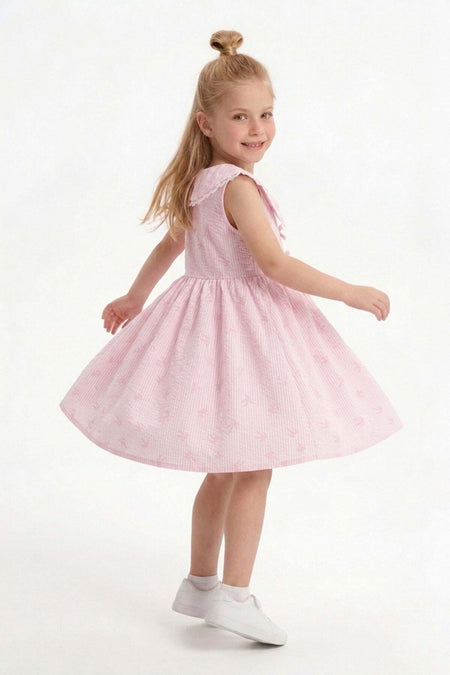 Bow-Tie Striped Lace Baby Collar Girl's Dress - MALLTURK