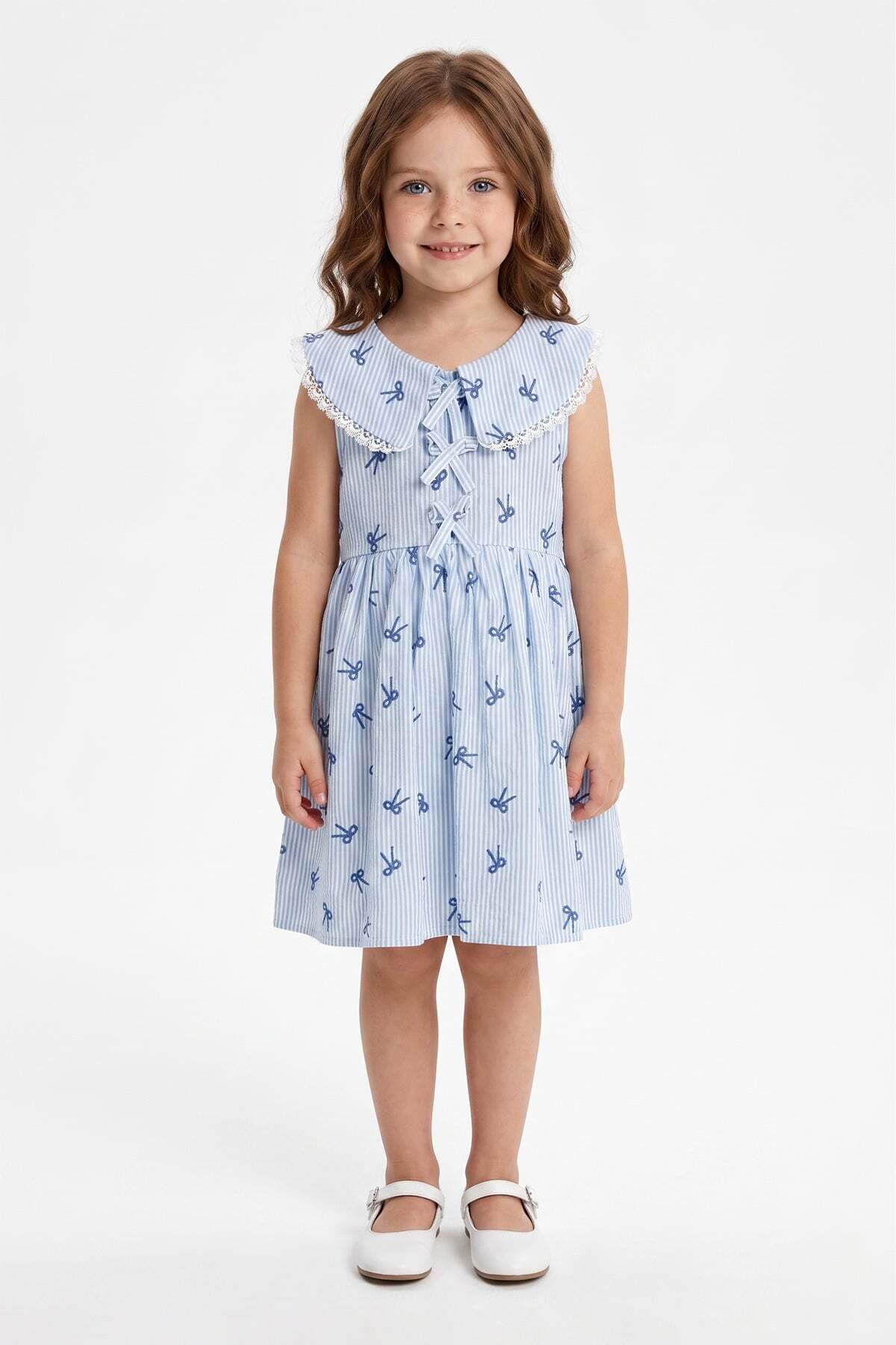 Bow-Tie Striped Lace Baby Collar Girl's Dress - MALLTURK