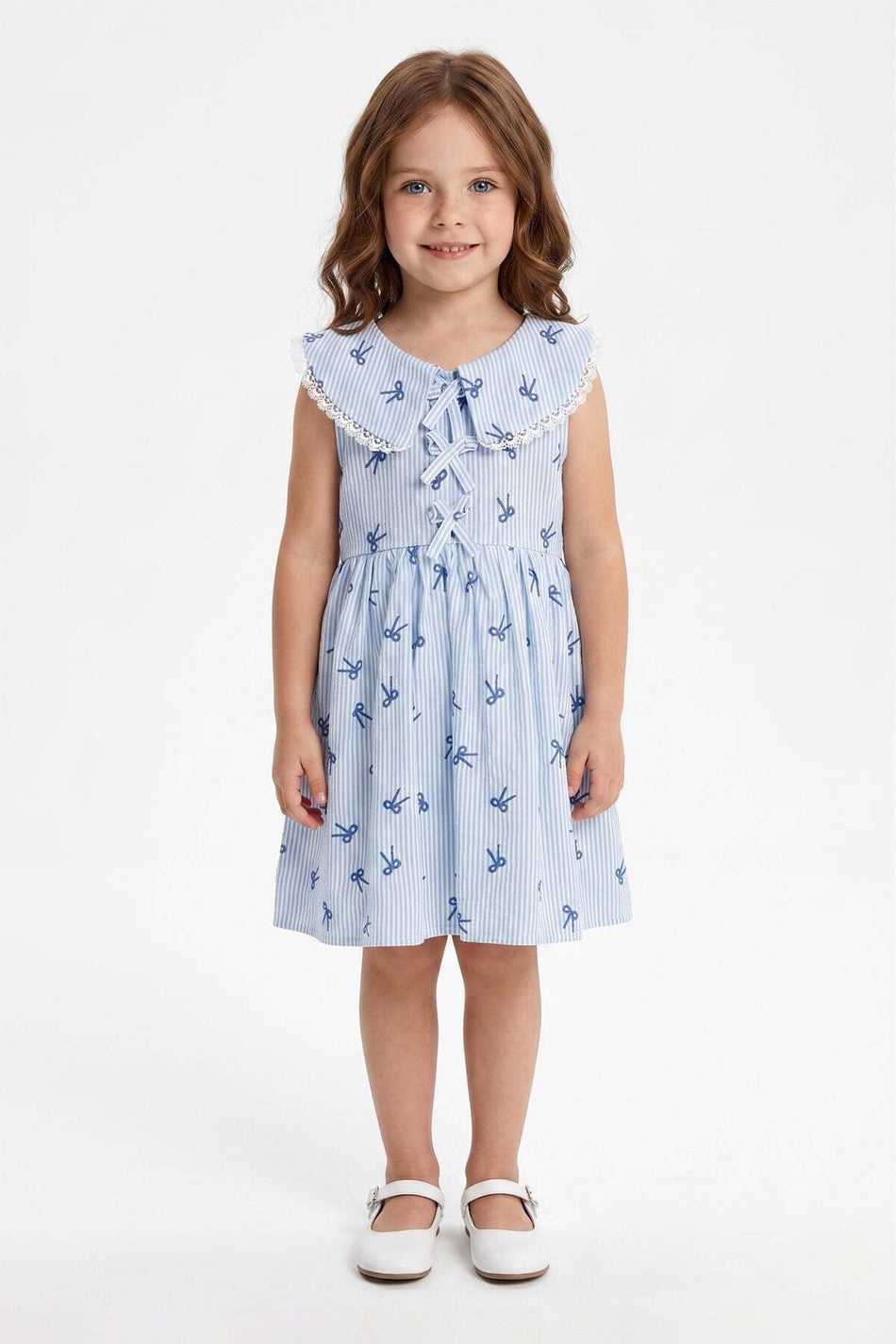Bow-Tie Striped Lace Baby Collar Girl's Dress - MALLTURK