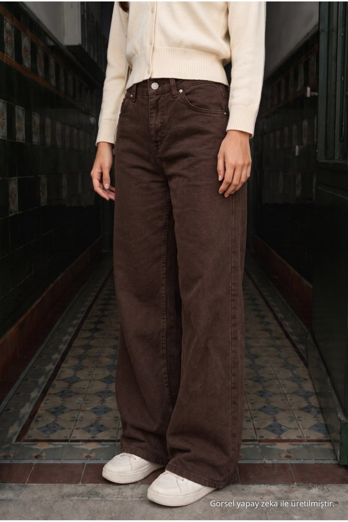 Brown High-Waisted Wide-Leg Lycra Palazzo School Pants - MALLTURK