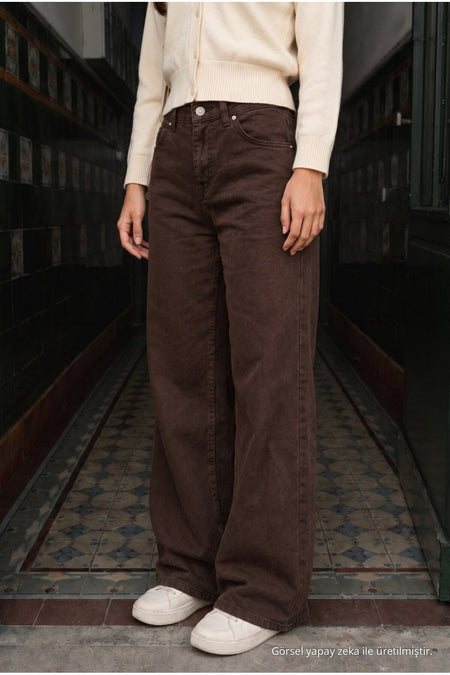Brown High-Waisted Wide-Leg Lycra Palazzo School Pants - MALLTURK