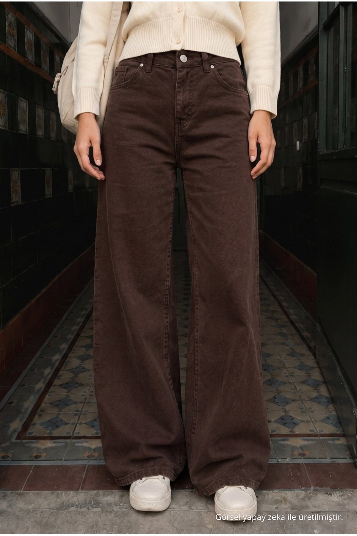 Brown High-Waisted Wide-Leg Lycra Palazzo School Pants - MALLTURK