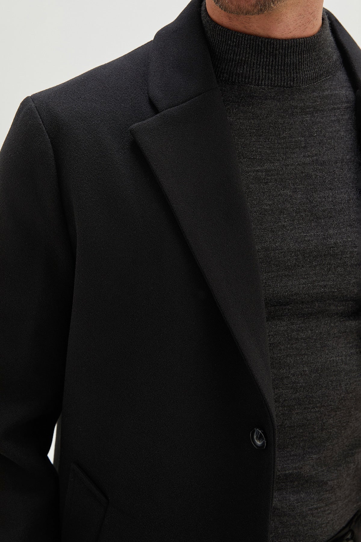 Buttoned Double-Breasted Collar Long Cashmere Coat - MALLTURK
