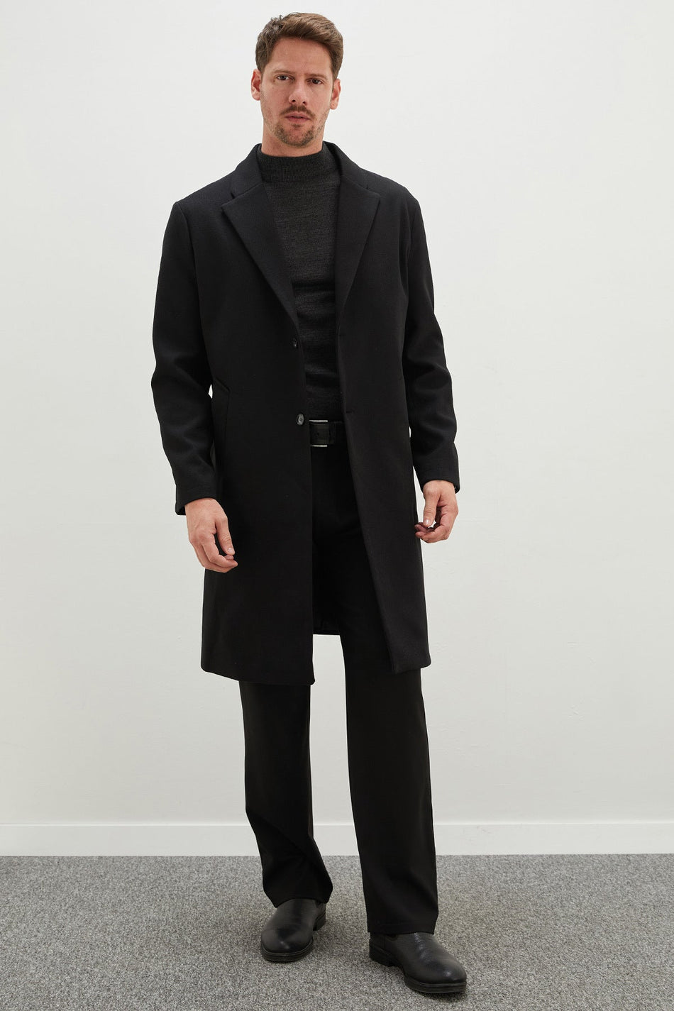 Buttoned Double-Breasted Collar Long Cashmere Coat - MALLTURK