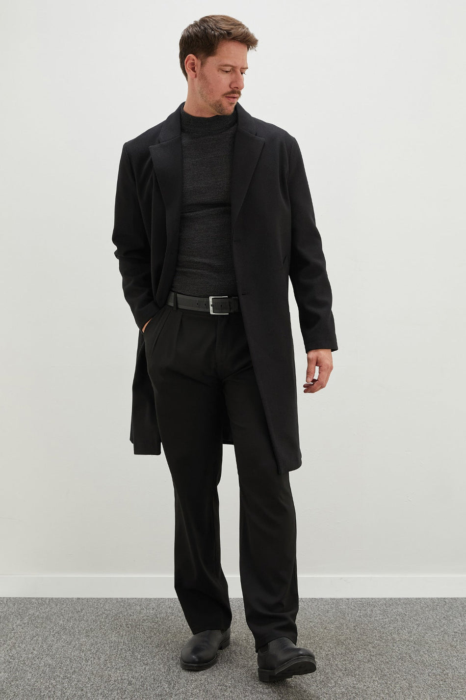Buttoned Double-Breasted Collar Long Cashmere Coat - MALLTURK