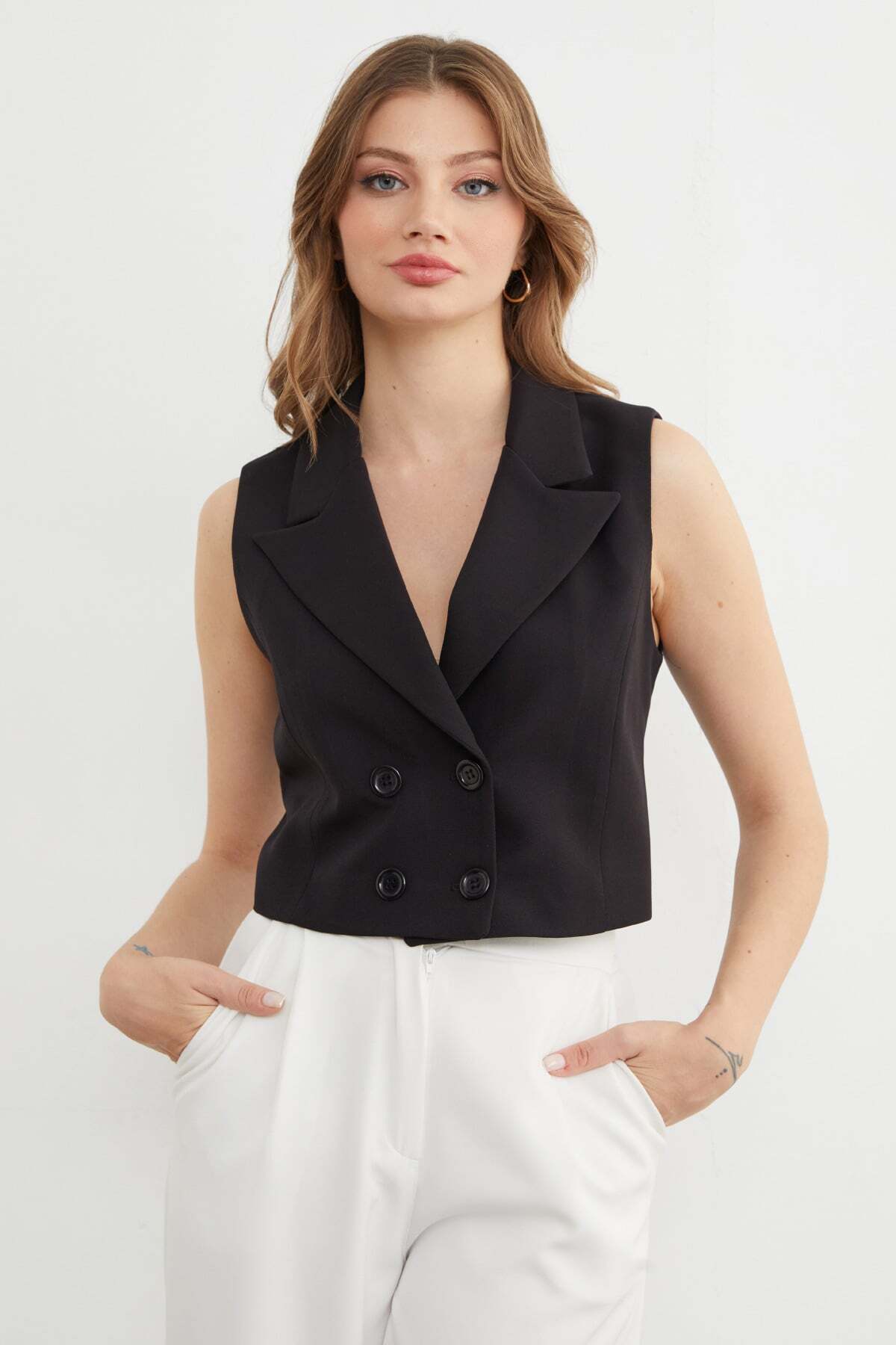 Buttoned Double-Breasted Collar Vest - MALLTURK