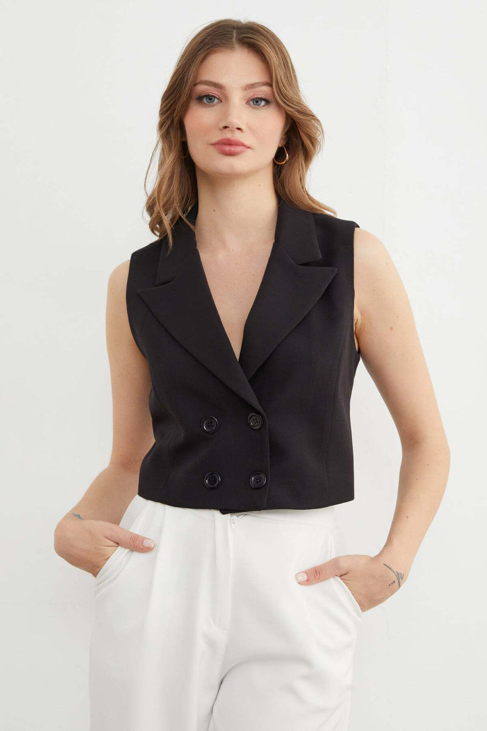 Buttoned Double-Breasted Collar Vest - MALLTURK