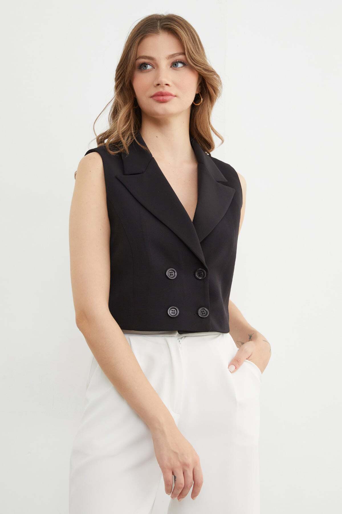 Buttoned Double-Breasted Collar Vest - MALLTURK