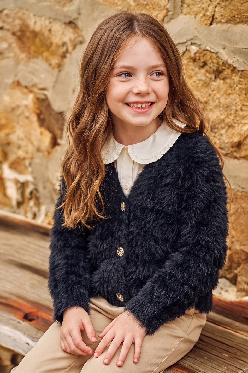 Buttoned Girls' Plush Cardigan - MALLTURK