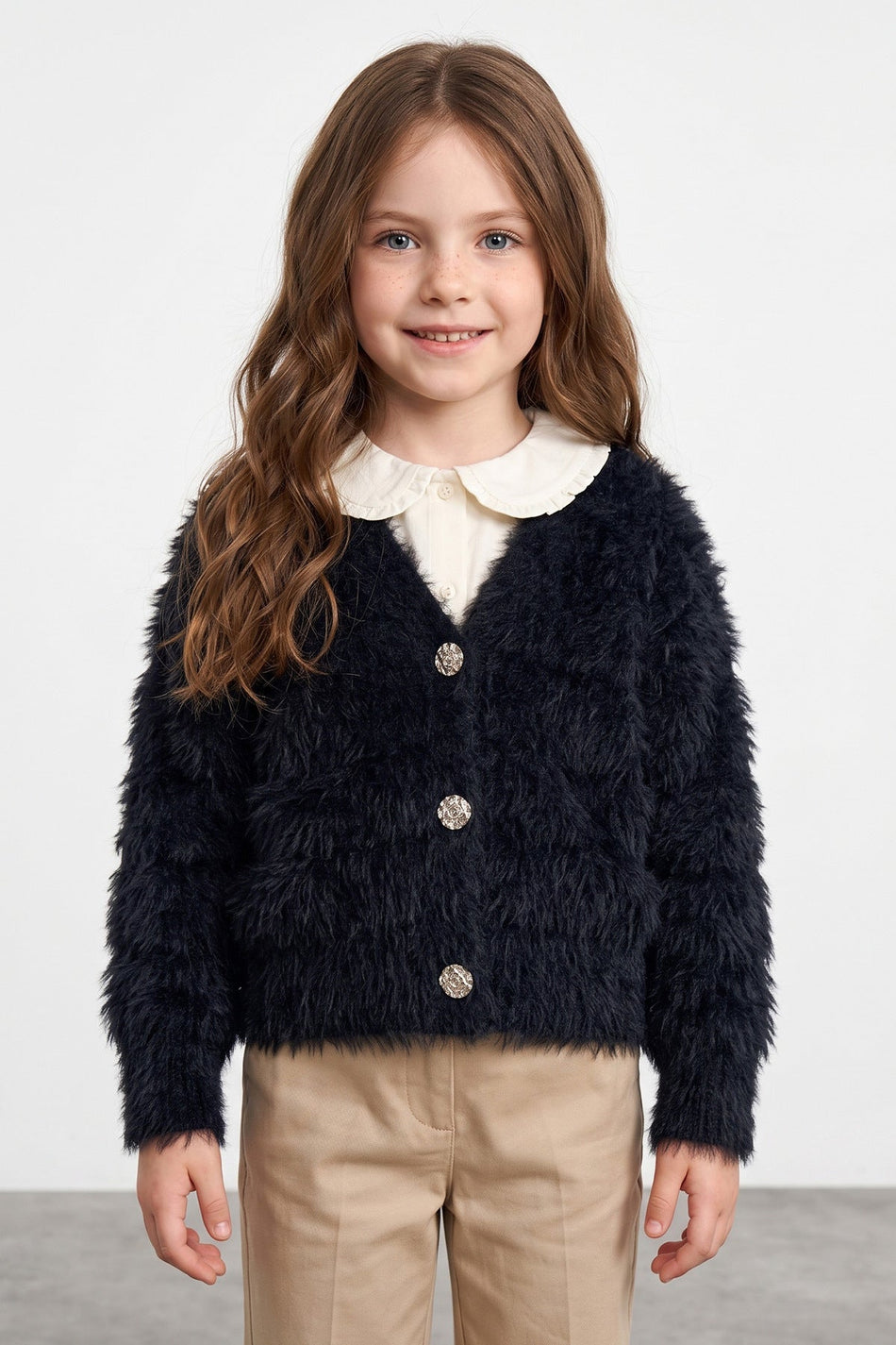 Buttoned Girls' Plush Cardigan - MALLTURK