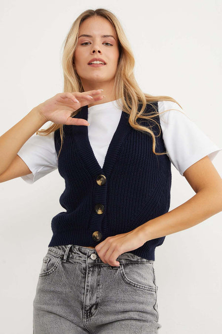 Buttoned Knitwear Vest - MALLTURK