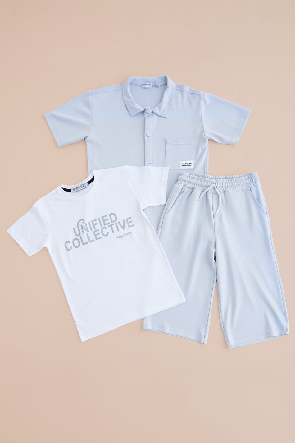 Buttoned Pique Fabric Capri Boys' 3-Piece Set - MALLTURK
