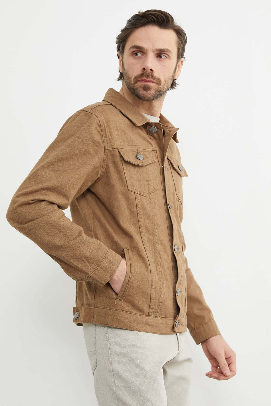Buttoned Pocket Denim Jacket - MALLTURK